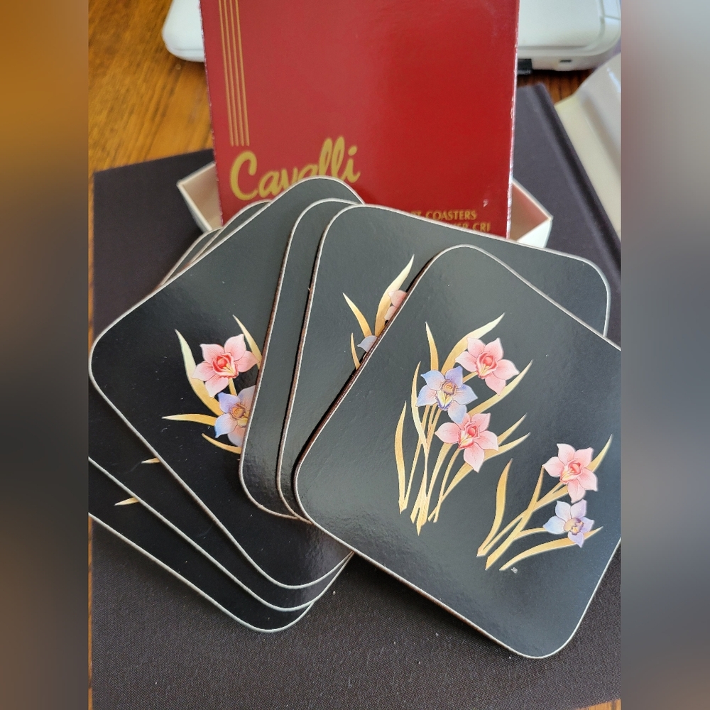 Vintage Cavalli Floral Coaster Set Orchids Made in New Zealand Original Box - Picture 10 of 16